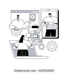 Illustration vectorielle abstraite de concept de document partagé. Accès aux dossiers publics, modification collaborative des documents en ligne, service cloud, plate-forme de collaboration en temps réel, métaphore abstraite des liens partagés.