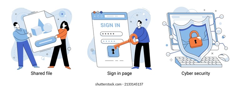 Shared Document File, Cyber Security Sign In Page, Public Folder Access, Editing Online, Safety User Login Abstract Metaphor. Security In Web Safe Use Of Software And Personal Data Protection Metaphor