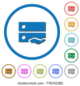 Shared drive flat color vector icons with shadows in round outlines on white background