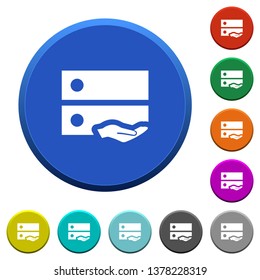 Shared drive round color beveled buttons with smooth surfaces and flat white icons