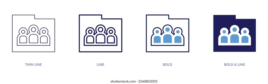 Shared folder icon in 4 different styles. Thin Line, Line, Bold, and Bold Line. Duotone style. Editable stroke.