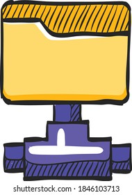 Shared folder icon in color drawing. Computer network, file sharing