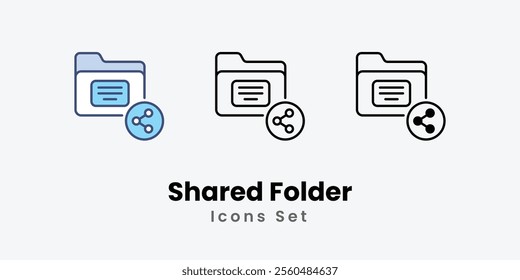 Shared Folder Icons thin line and glyph vector icon stock illustration