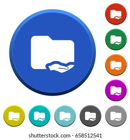 Shared folder round color beveled buttons with smooth surfaces and flat white icons
