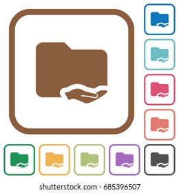 Shared folder simple icons in color rounded square frames on white background