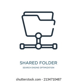 shared folder thin line icon. download, folder linear icons from search engine optimization concept isolated outline sign. Vector illustration symbol element for web design and apps.