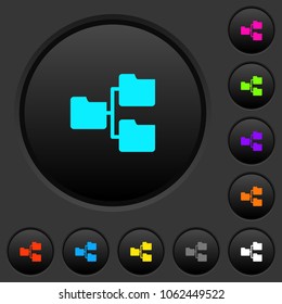 Shared folders dark push buttons with vivid color icons on dark grey background