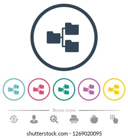 Shared folders flat color icons in round outlines. 6 bonus icons included.