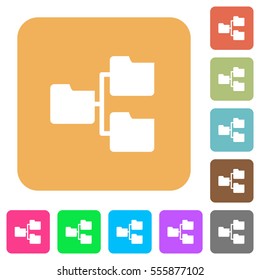 Shared folders flat icons on rounded square vivid color backgrounds.