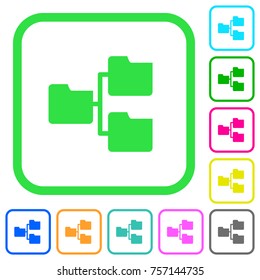 Shared folders vivid colored flat icons in curved borders on white background