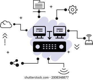 Shared Hosting Concept, Centeralise Connected Stock illustration, Virtual dedicated server vector Glyph Icon Design, Cloud computing and Internet hosting services Symbol, 