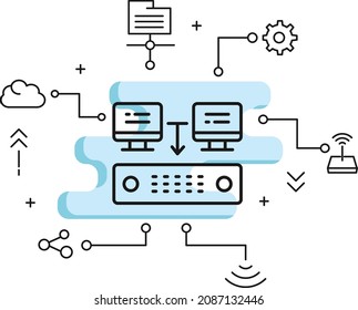 Shared Hosting Concept, Centeralized Connected Stock illustration, Virtual dedicated server vector Glyph Icon Design, Cloud computing and Internet hosting services Symbol,