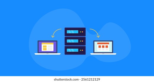 Shared hosting service, Web hosting company, Multiple website hosted on a server, Fast and secure web server - vector illustration with icons