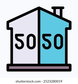 Shared Housing Icon, Roommate With Fifty Fifty Vector Icon, Isolated Lineal Color Vector Icon.