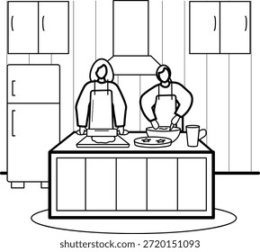 Momentos compartidos en el concepto de cocina, haciendo galletas tradicionales en el diseño del icono del Vector de la víspera de Navidades, símbolo del elemento de la temporada de invierno, signo de actividad de Clima helado, ilustración de stock de la temporada más fría