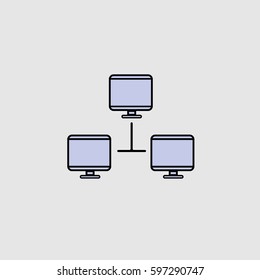 Shared Network Vector Icon, The symbol of three computers' monitor, networking. Simple, modern flat vector illustration for mobile app, website or desktop app  