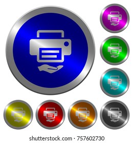 Shared printer icons on round luminous coin-like color steel buttons
