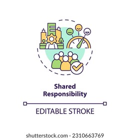 Shared responsibility concept icon. Living community. Apartment building. Personal accountability. Social engagement abstract idea thin line illustration. Isolated outline drawing. Editable stroke