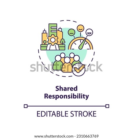 Shared responsibility concept icon. Living community. Apartment building. Personal accountability. Social engagement abstract idea thin line illustration. Isolated outline drawing. Editable stroke