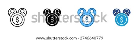 Shared Revenue Multiple Style Icon Design Vector - Dollar coin with user profiles representing shared revenue, profit distribution, and affiliate earnings