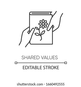 Shared values pixel perfect linear icon. Thin line customizable illustration. Common interests contour symbol. Literature, scrapbooking hobby. Vector isolated outline drawing. Editable stroke