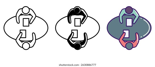 Shared Workspace icon represented by one table for two worker Line, Filled, Color style.
