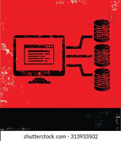 Share,Database,Networking design on red background, grunge vector