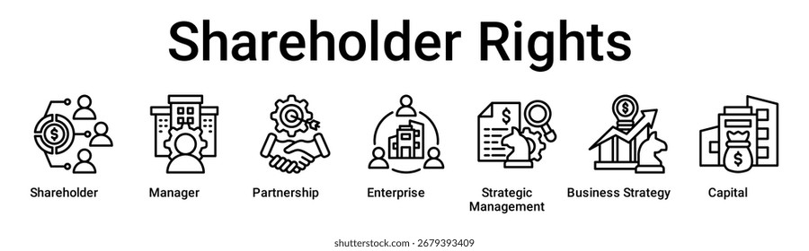 Shareholder Rights banner web icon vetor illustration concept for business com ícone de acionista, gerente, parceria, empresa, gestão estratégica, estratégia de negócios.