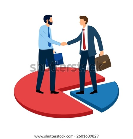 Shareholder or stakeholders, sharing benefit or merger and acquisition, partnership or collaboration, marketshare or agreement concept, businessman handshaking on pie chart to share profit together.