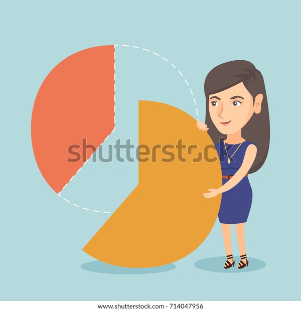 Shareholder\
taking share of financial pie chart. Cheerful shareholder getting\
her share of profit. Young caucasian business woman sharing profit.\
Vector cartoon illustration. Square\
layout.