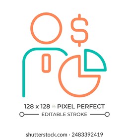 Shareholder two color line icon. Investor and piechart bicolor outline symbol. Stock ownership. Financial investment. Duotone linear pictogram. Isolated illustration. Editable stroke