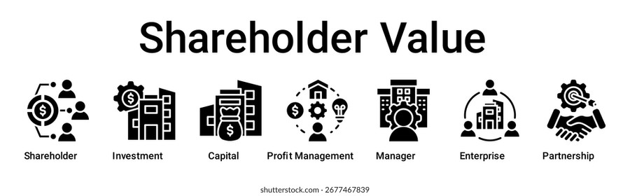 Acionista Valor banner ícone web vetor ilustração conceito para negócios com ícone de Acionista, Investimento, Capital, Profit Management, Gerente, Empresa.