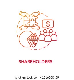 Shareholders concept icon. Corporation members, crowdfunding. Investing money. Business partners. Stockholders idea thin line illustration. Vector isolated outline RGB color drawing