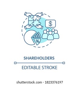 Shareholders concept icon. Corporation members, crowdfunding. Investing money. Business partners. Stockholders idea thin line illustration. Vector isolated outline RGB color drawing. Editable stroke