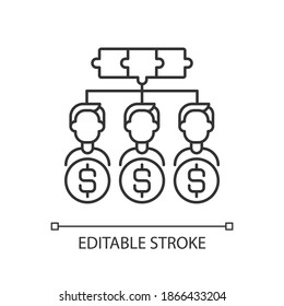 Shareholders linear icon. Corporation that owns shares of share capital of public corporation. Thin line customizable illustration. Contour symbol. Vector isolated outline drawing. Editable stroke