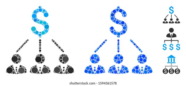 Shareholders mosaic of round dots in various sizes and color tones, based on shareholders icon. Vector round dots are organized into blue composition.