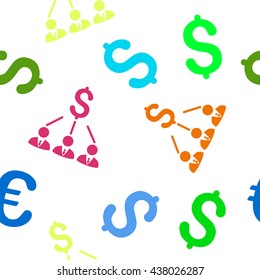 Shareholders vector seamless repeatable pattern. Style is flat shareholders and dollar symbols on a transparent background.