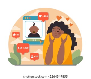 Sharent. Parents frequently sharing their child personal data and details in the internet. Mom and dad compulsively post pictures and vlogging their child on social media. Flat vector illustration