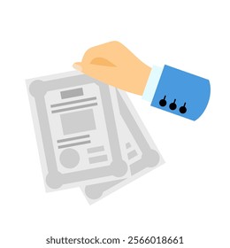 Shares. Hand with shares. Vector simple color flat illustration.