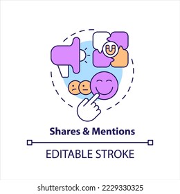 Shares and mentions concept icon. Social media spread. Audience activity. Involvement abstract idea thin line illustration. Isolated outline drawing. Editable stroke. Arial, Myriad Pro-Bold fonts used