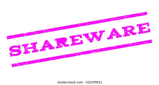 Shareware watermark stamp. Text tag between parallel lines with grunge design style. Rubber seal stamp with unclean texture. Vector magenta color ink imprint on a white background.