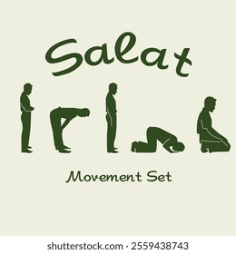 sharia muslim person salat silhouette movement set illustration.
