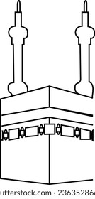 Sharif Kaaba, Makkah and Madinah Pak sacred Islamic Masjid-Al-Haram Macca Hajj Umrah Madinah Muslim shrine of Kaaba, in form of cubic construction in courtyard of mosque icon editable stroke