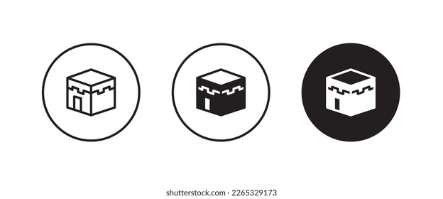 Sharif Kaaba, Mekkah and Madina Pak sacred Islamic Masjid-Al-Haram Macca Hajj Umrah Madinah Muslim shrine of Kaaba, in form of cubic construction in courtyard of mosque icon editable stroke