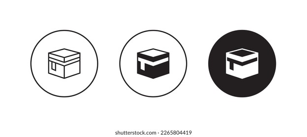 Sharif Kaaba, Mekkah and Madina Pak sacred Islamic Masjid-Al-Haram Macca Hajj Umrah Madinah Muslim shrine of Kaaba, in form of cubic construction in courtyard of mosque icon editable stroke