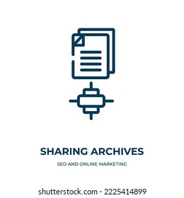 Sharing archives icon. Linear vector illustration from seo and online marketing elements collection. Outline sharing archives icon vector. Thin line symbol for use on web and mobile apps, logo, print 