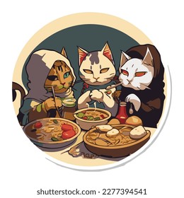 Sharing the Blessings Illustrations of Cats Breaking Fast Together