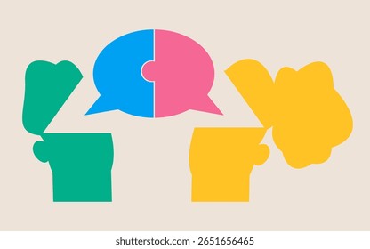 Compartilhando ideias de negócios, reunião de colaboração, compartilhando conhecimento, pessoas pensando na mesma ideia. Ilustração vetorial colorida
