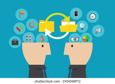 Sharing business ideas from colleagues, Vector illustration in flat style