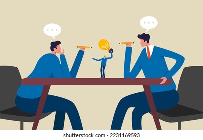 Sharing business ideas. knowledge sharing Teamwork or collaborative thinking. Businessman present an idea to supervisor. Illustration